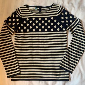 Anthropologie Sparrow navy/cream stripes/polka dot fine knit crew neck EUC